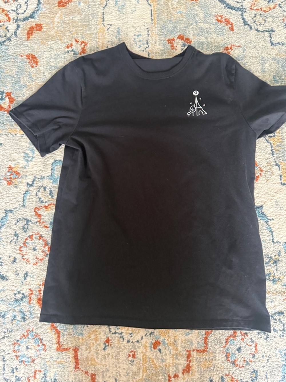 lululemon athletica Black Short Sleeve Crew Tee with White Chest Graphic